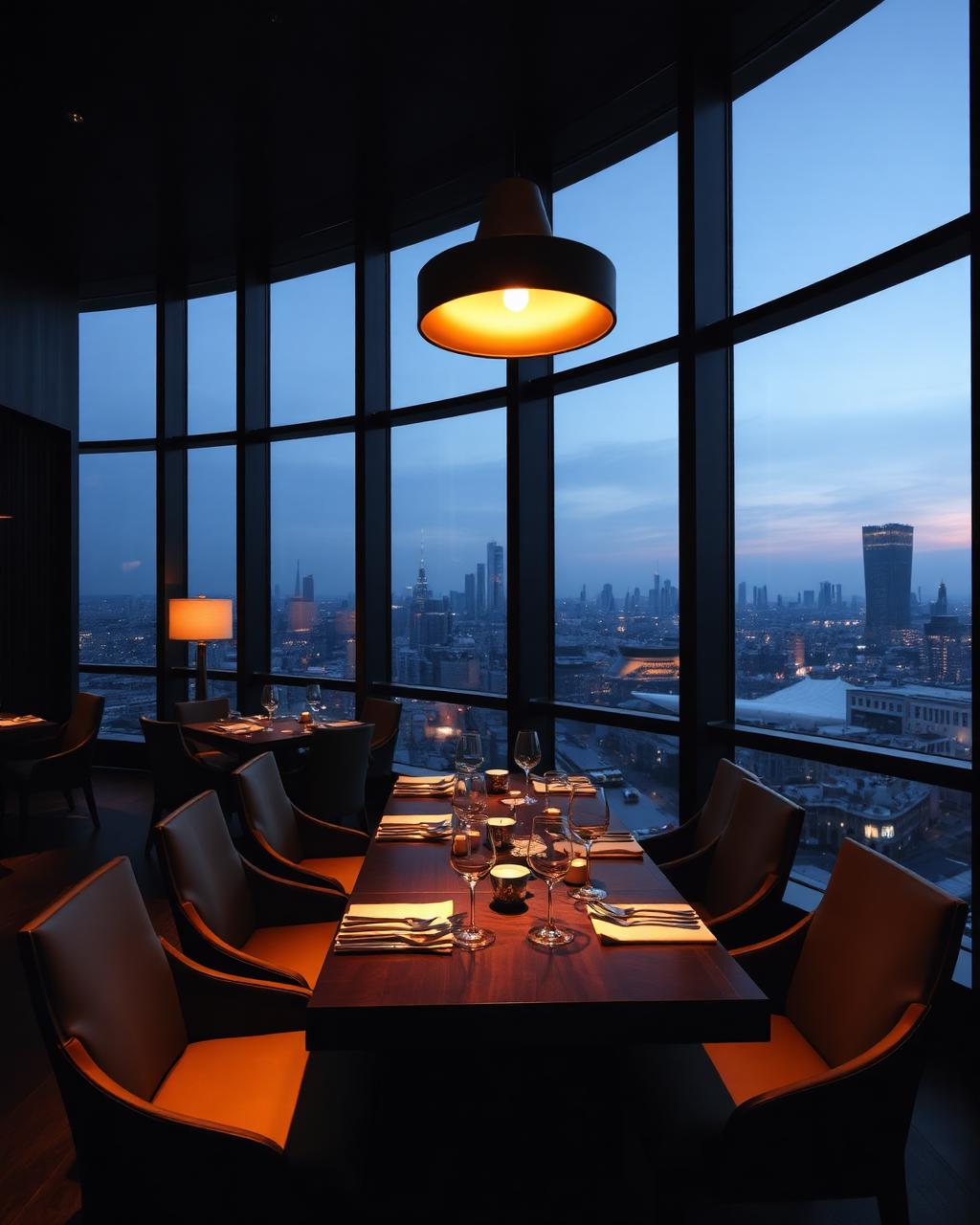 Private dining room of a luxury hotel at dusk