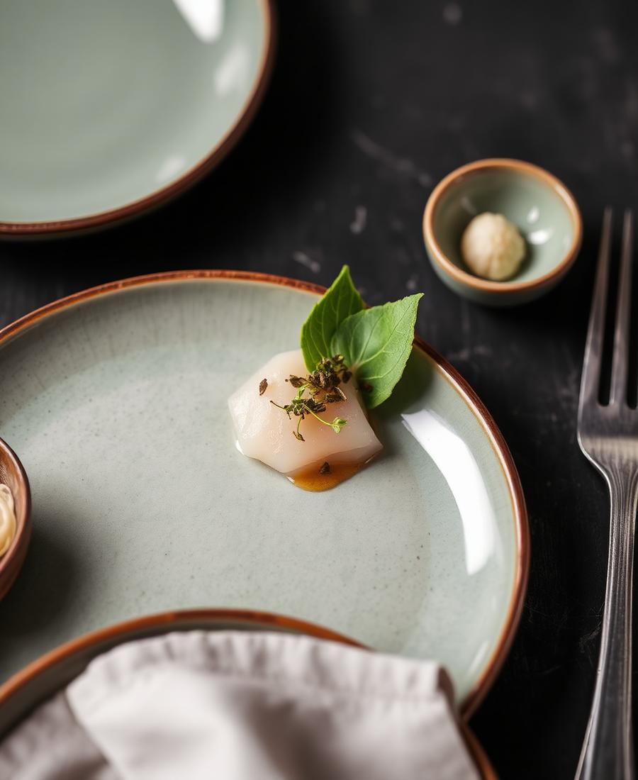 Spring kaiseki course on pale ceramic